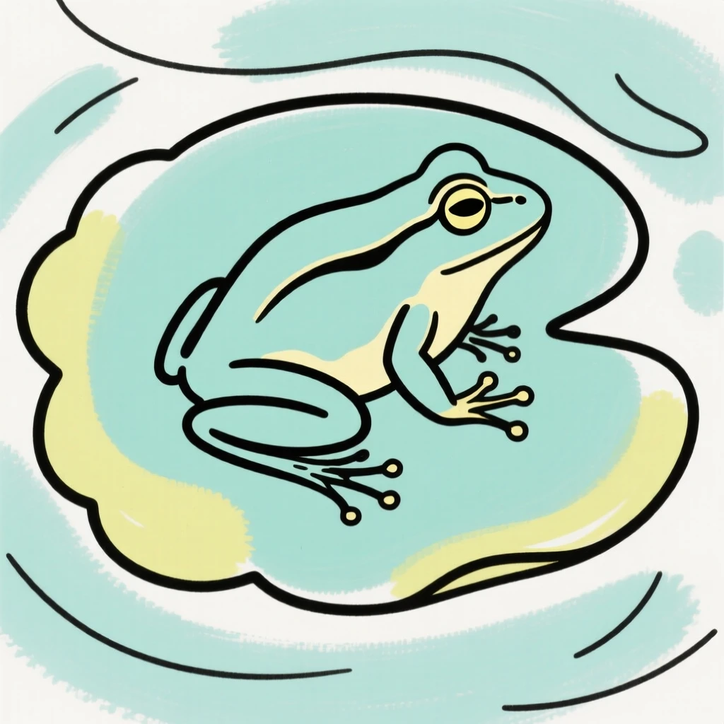 A water lily pad with a frog