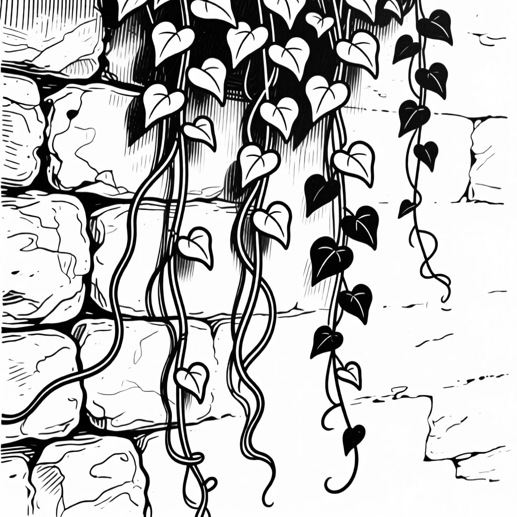 A hanging garden of trailing ivy along a stone wall.