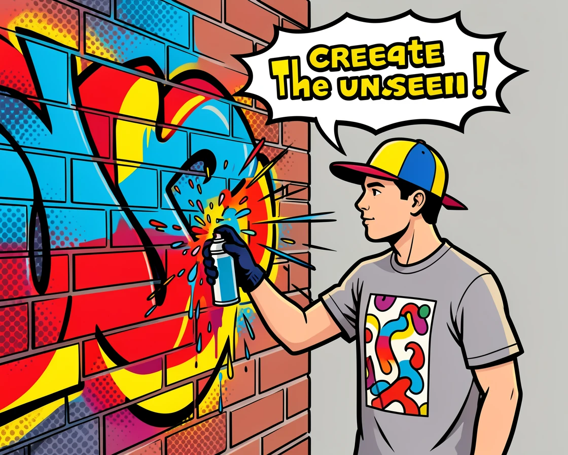 A graffiti artist creating an elaborate design on a brick wall