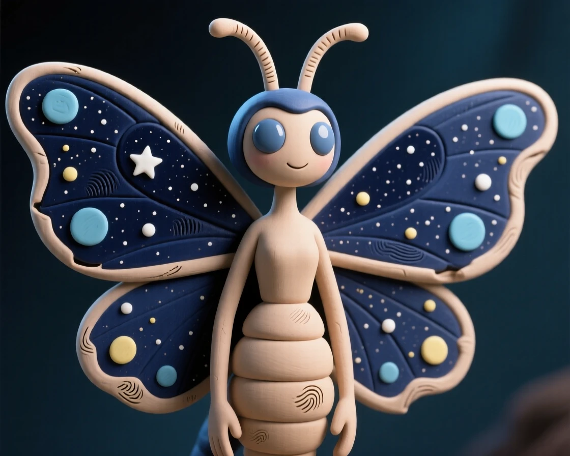 A moth queen with wings patterned like a starry night sky