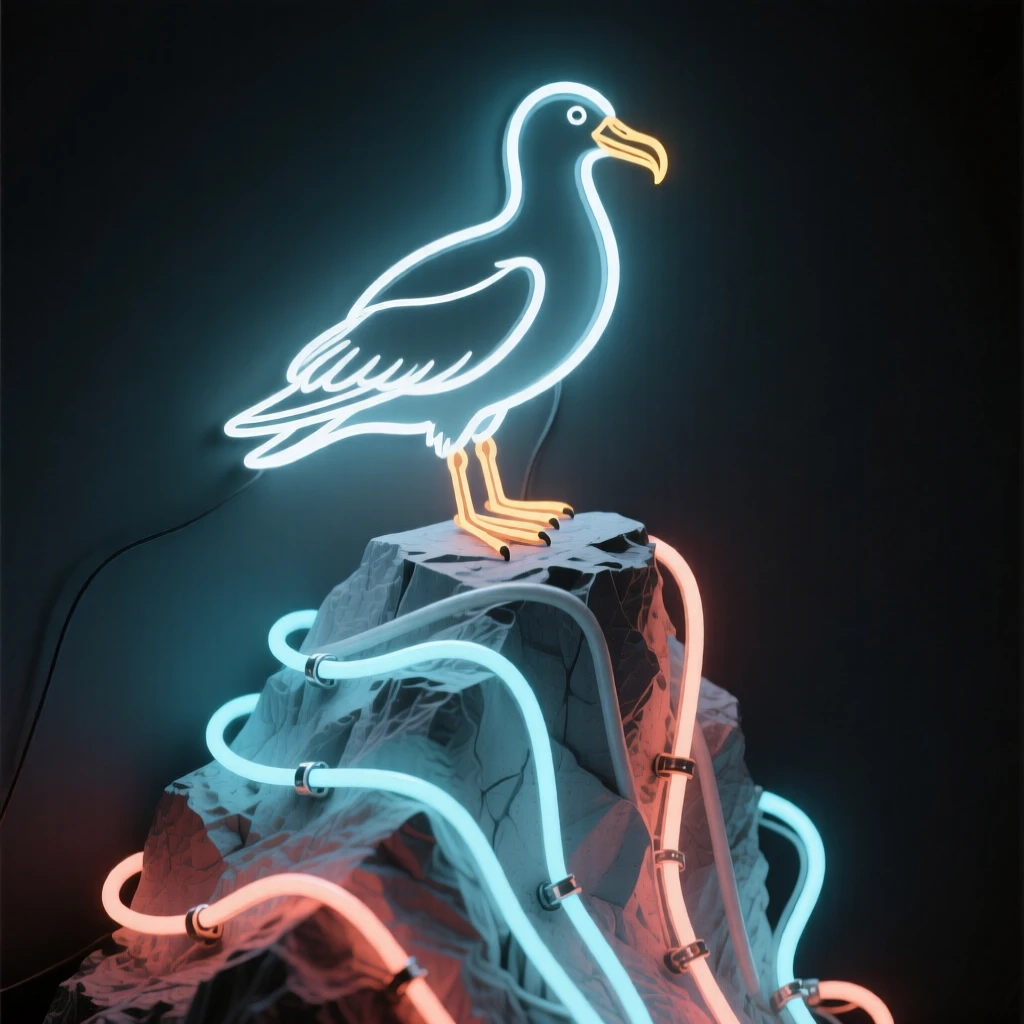 A albatross perched attentively atop a rocky outcrop.