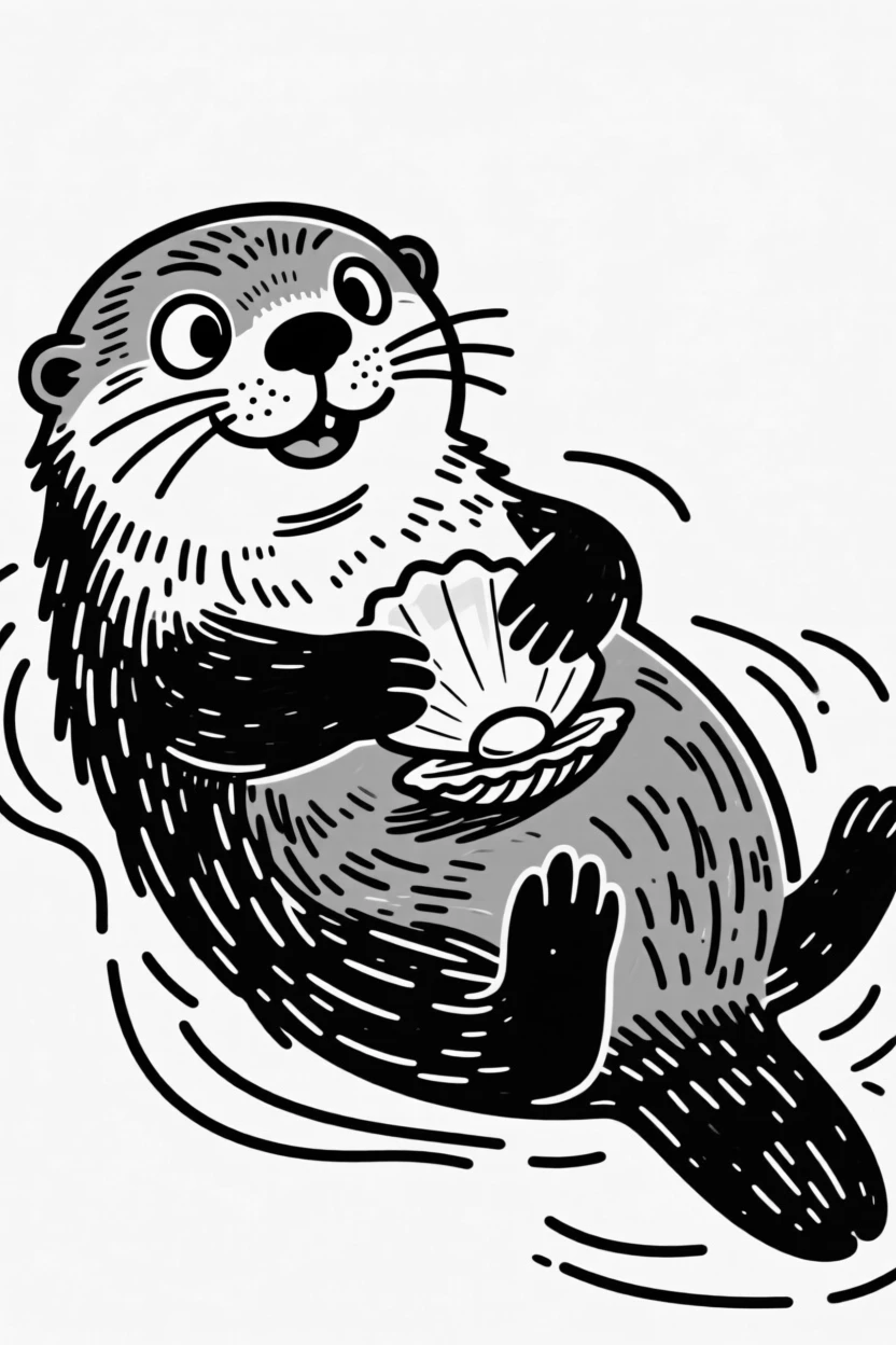 A sea otter floating on its back, cracking open a shell on its belly.