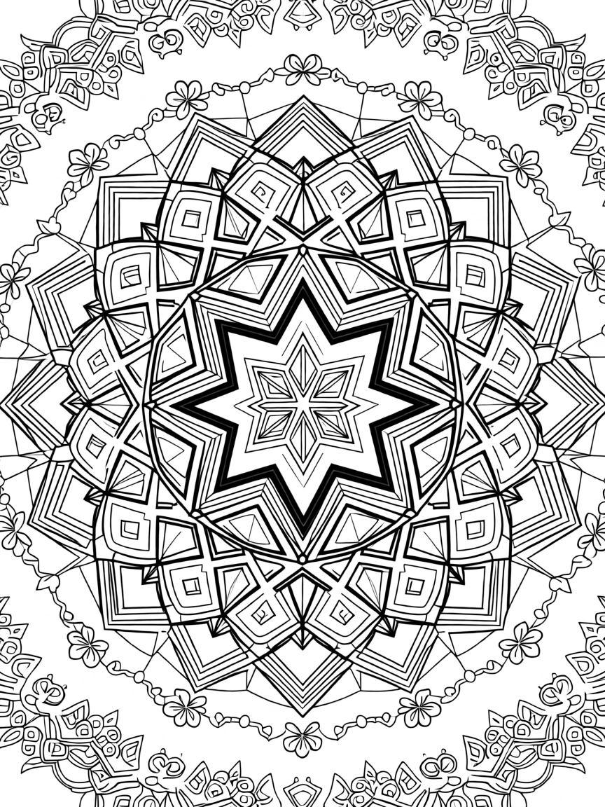 A geometric mandala composed of interlocking hexagons and stars.
