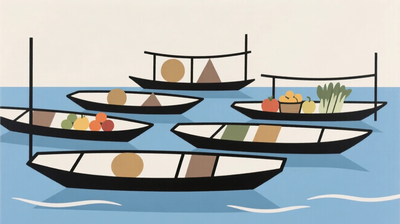 A floating market with boats full of produce