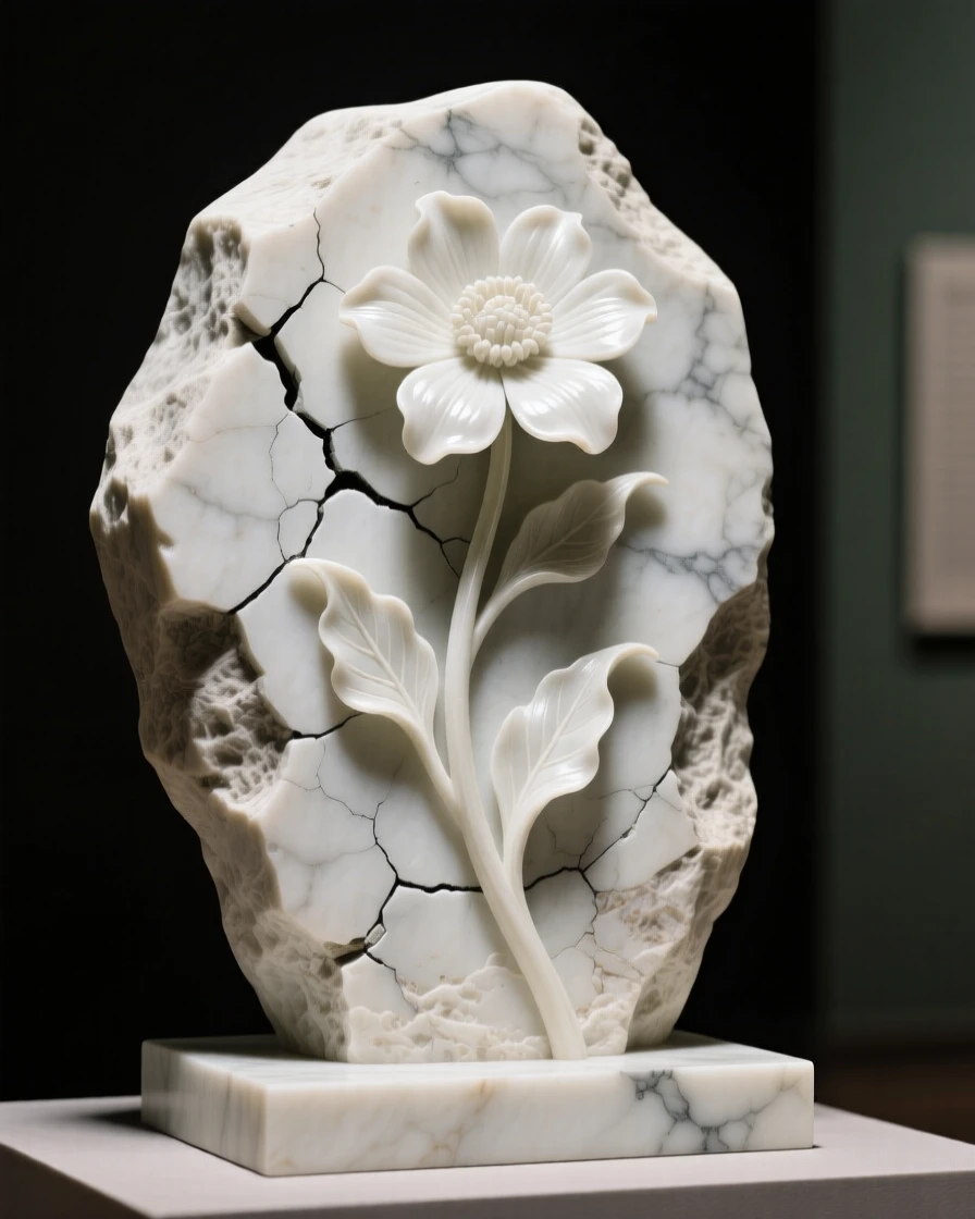 A breathtaking view of a single wildflower growing through cracked stone, rich with color and atmosphere, evoking peace and wonder