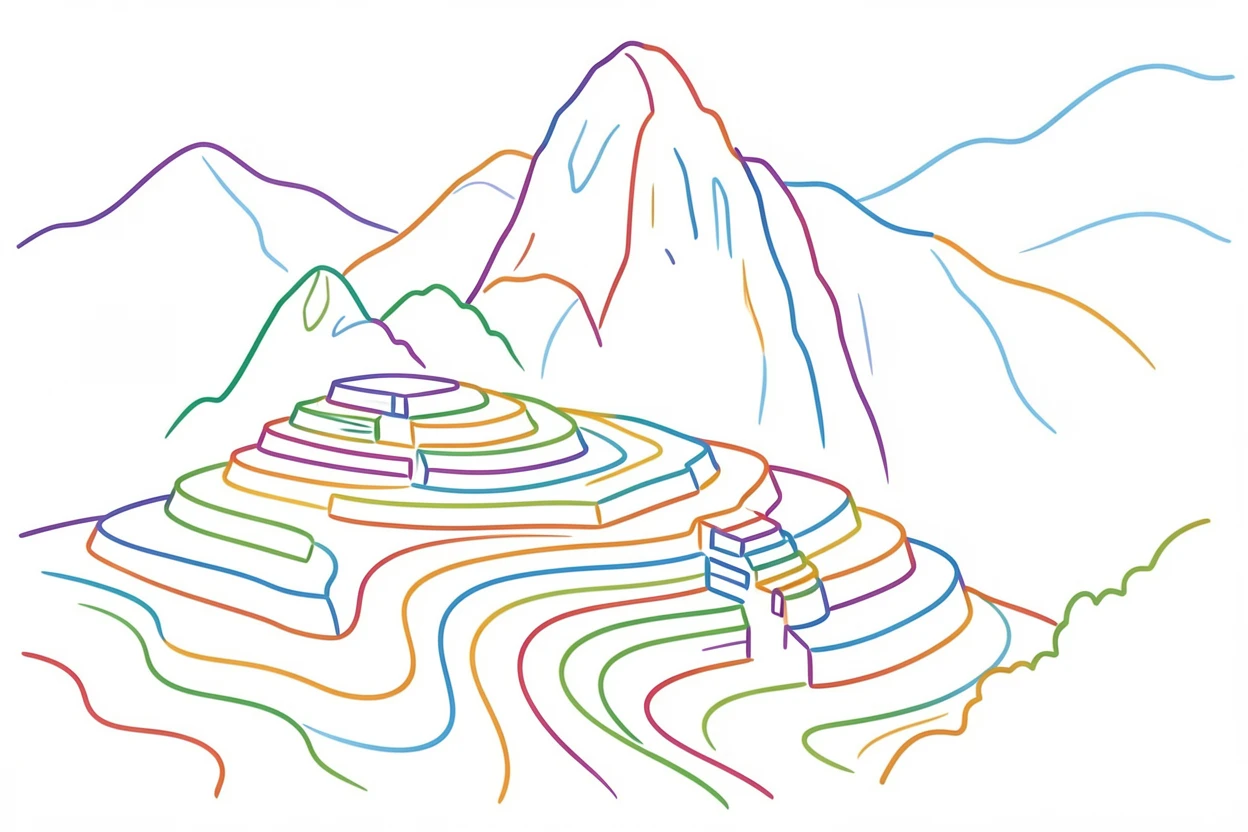 Machu-style terraced farmland carved into the Andes mountains.