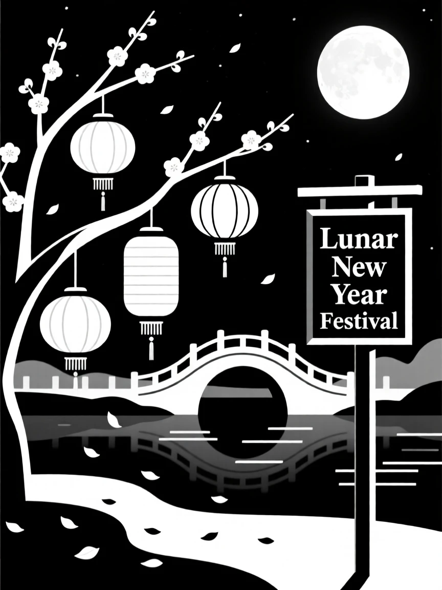 A Lunar New Year lantern festival at night.