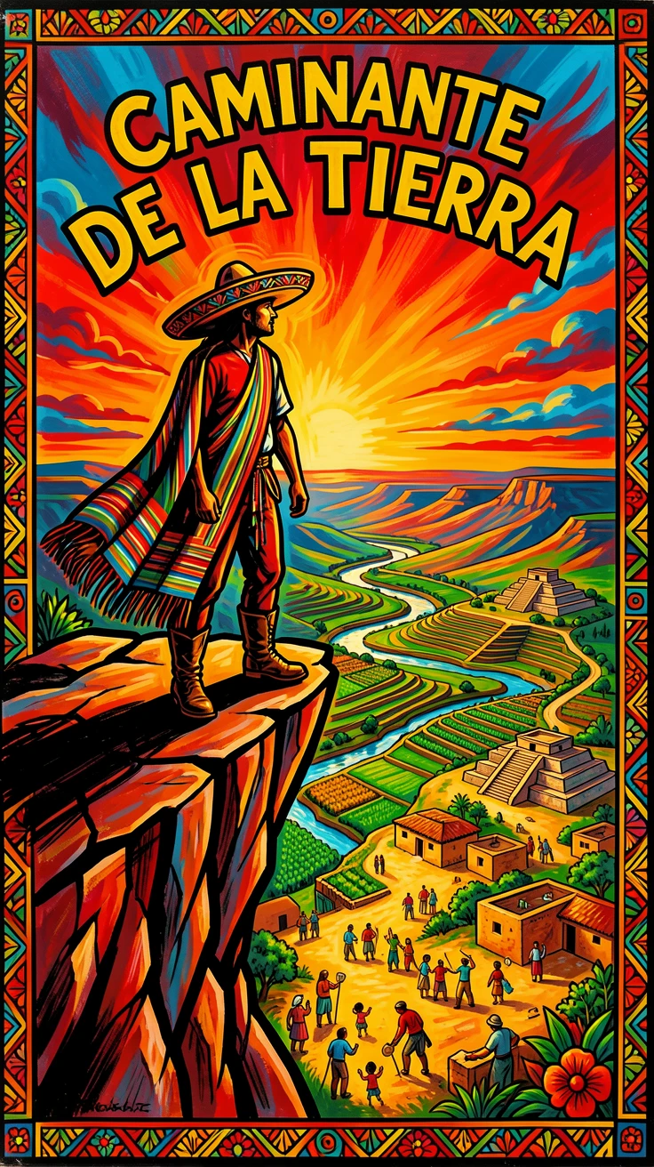 A traveler standing atop a cliff overlooking an endless valley
