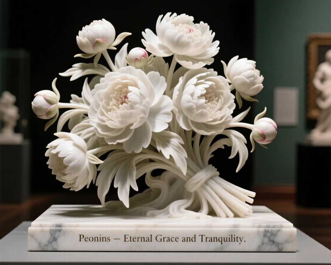 A breathtaking view of a bouquet of peonies in soft light, rich with color and atmosphere, evoking peace and wonder