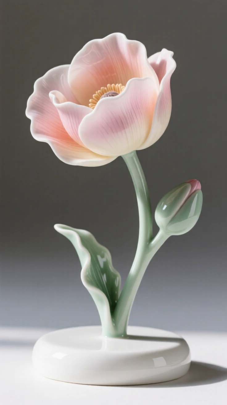A single poppy opening at first light, glowing softly in gentle morning light.
