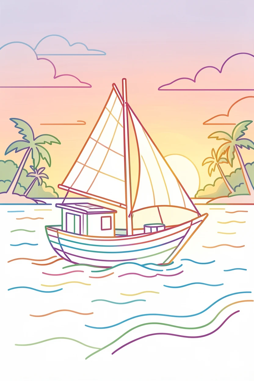 A traditional dhow boat sailing along the coast of Zanzibar at sunset.