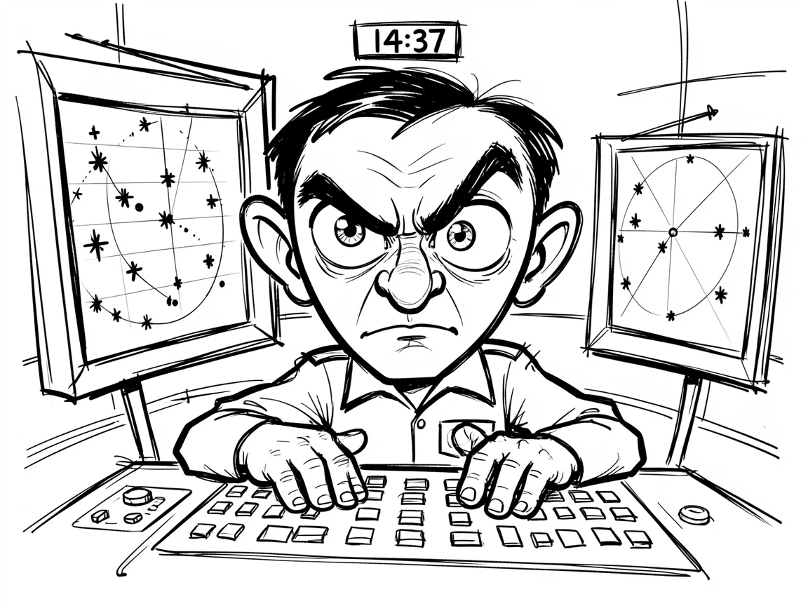 [Occupations & Hobbies] Detailed scene of a focused air traffic controller monitoring blinking radar screens, showcasing skill and dedication