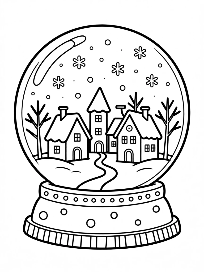 A snow globe scene with a tiny village inside