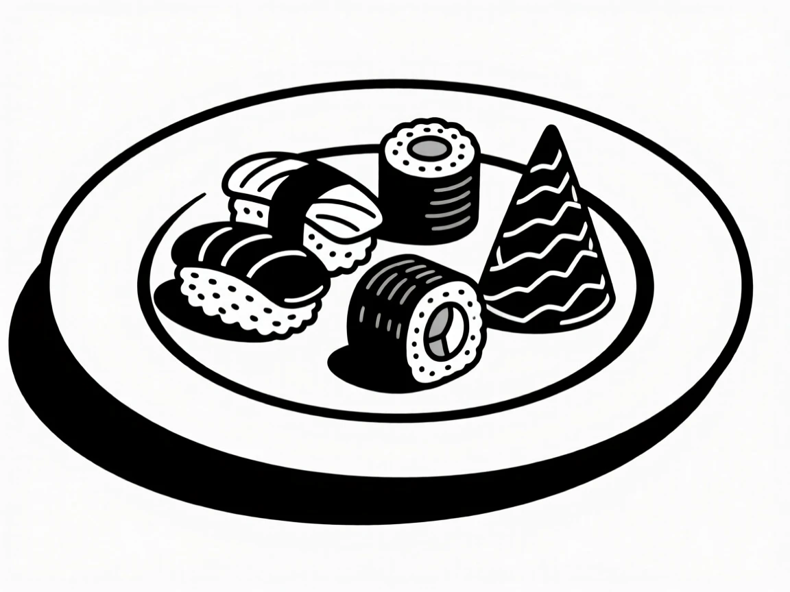 A plate of sushi arranged with precision.