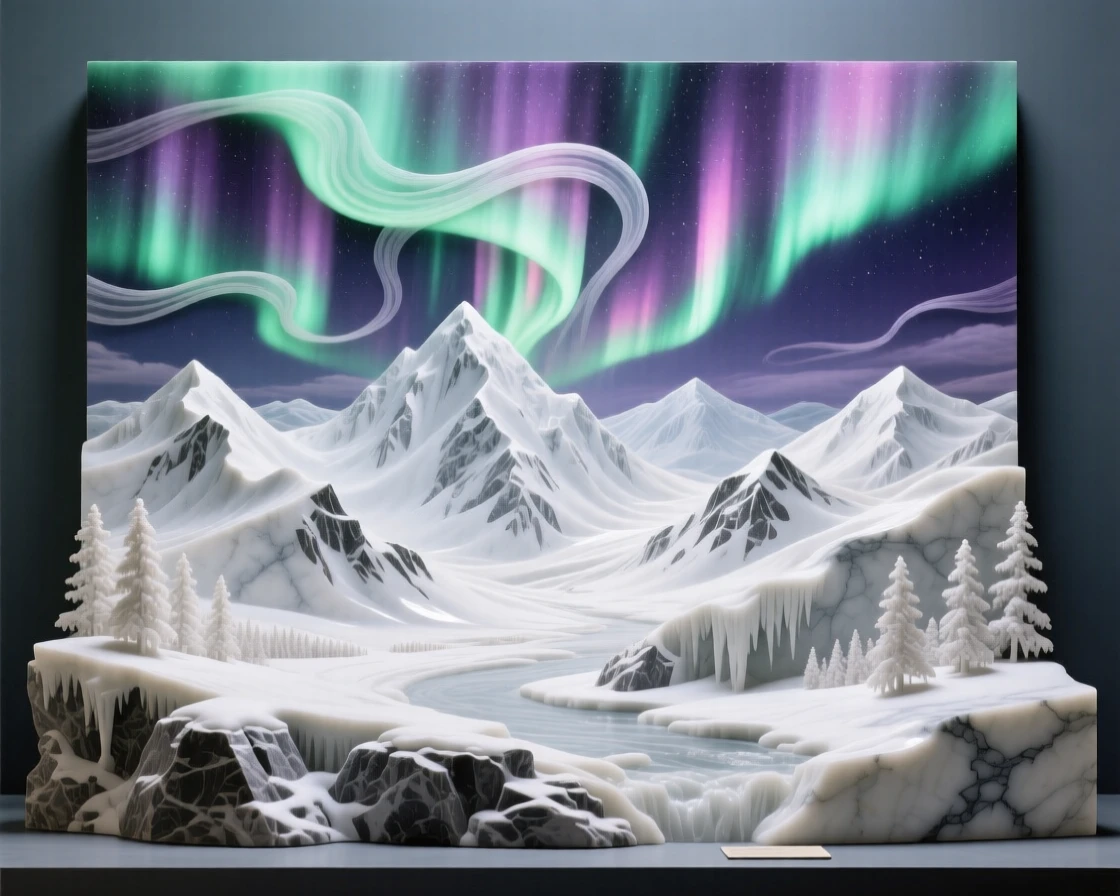 A breathtaking view of an aurora borealis dancing over snowy mountains, rich with color and atmosphere, evoking peace and wonder