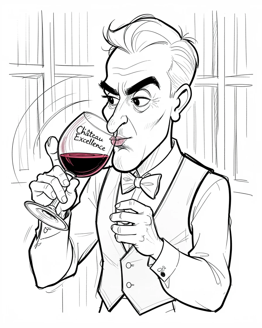 [Occupations & Hobbies] Detailed scene of a skilled sommelier swirling and tasting a glass of red wine, showcasing skill and dedication