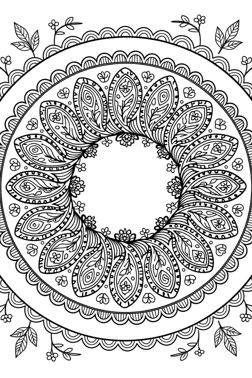 A mandala made of nested paisley shapes in a repeating ring.