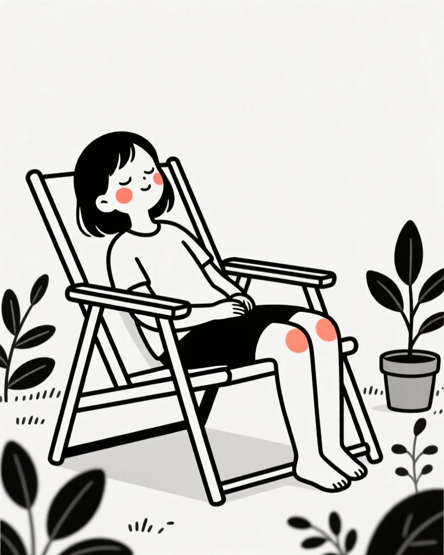 A teenage girl napping peacefully in a garden chair.