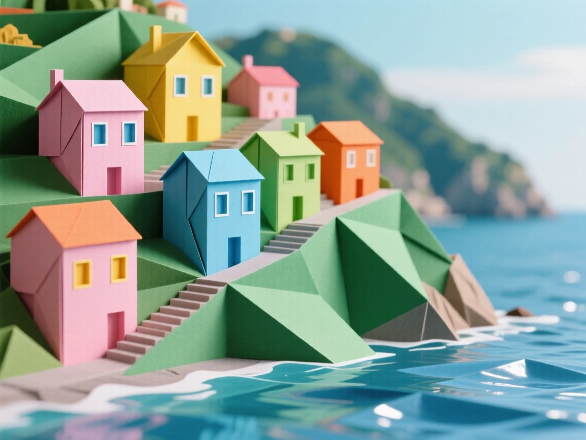A colorful hillside town on the Amalfi Coast cascading toward a sparkling sea.
