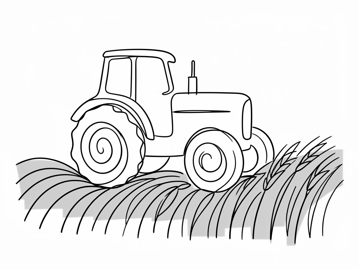A vintage tractor parked at the edge of a golden wheat field