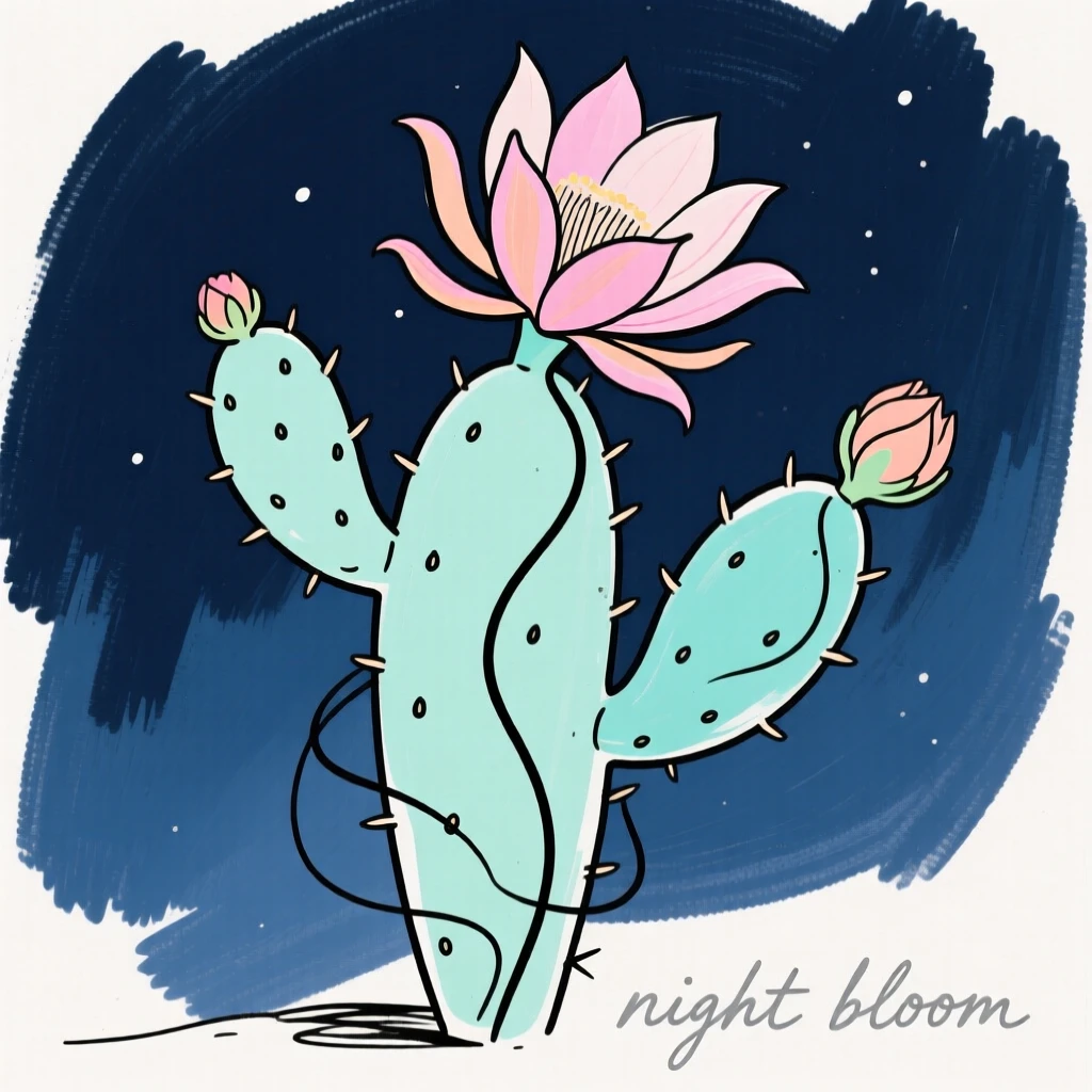 A cactus flower blooming at night