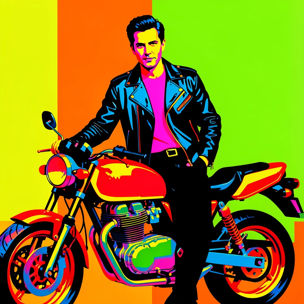 Man in a leather jacket leaning against a motorcycle