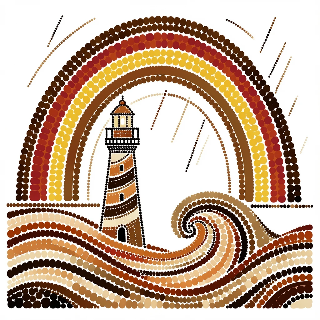A coastal lighthouse beneath a rainbow after rain