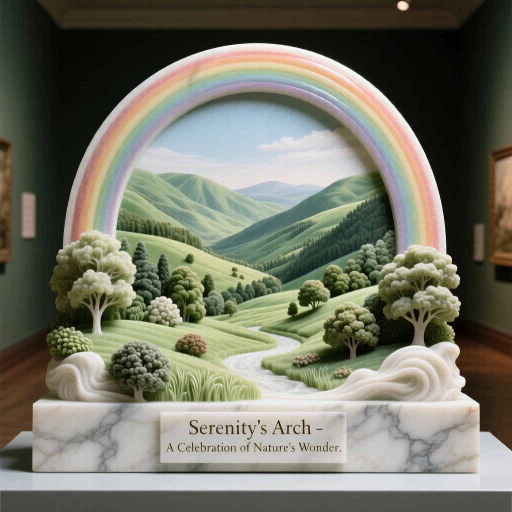 A breathtaking view of a rainbow arching over a green valley, rich with color and atmosphere, evoking peace and wonder