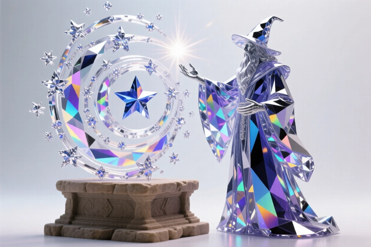 A wizard summoning a swirling vortex of stars and light above an ancient stone altar.