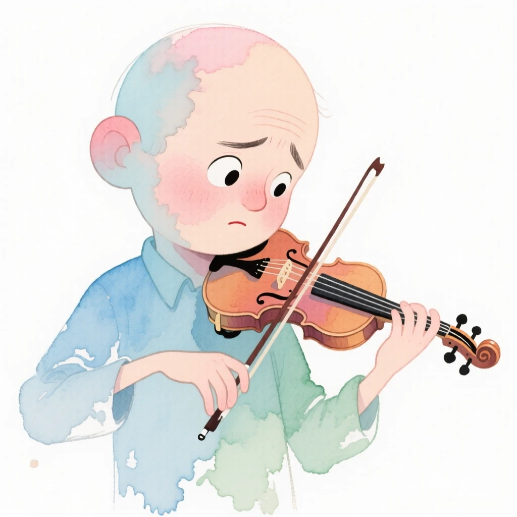 A musician focused intently on a delicate task