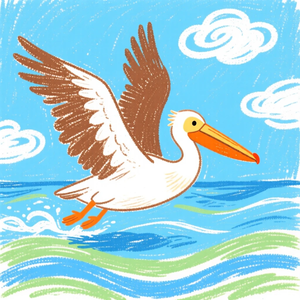 A pelican skimming low over gentle ocean waves.