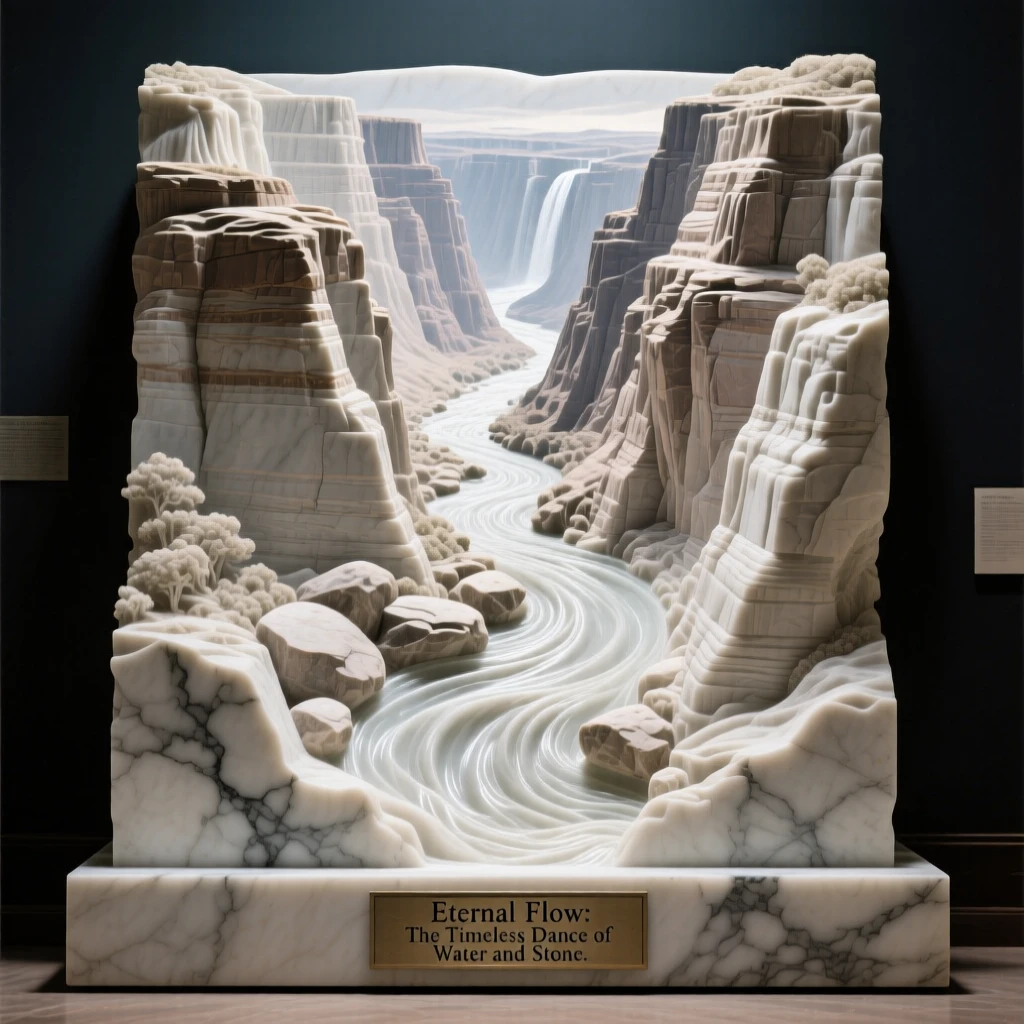 A breathtaking view of a canyon carved by centuries of flowing water, rich with color and atmosphere, evoking peace and wonder