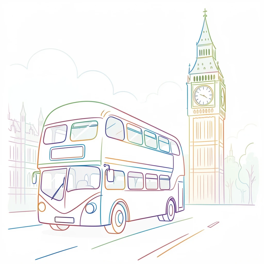 A double-decker bus passing Big Ben on a misty London morning.