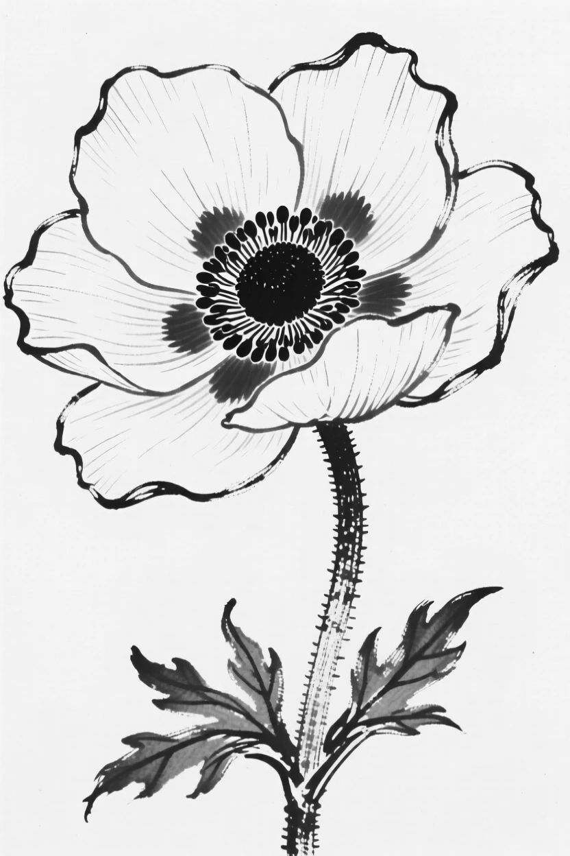 A single anemone flower with delicate dark-centered petals.