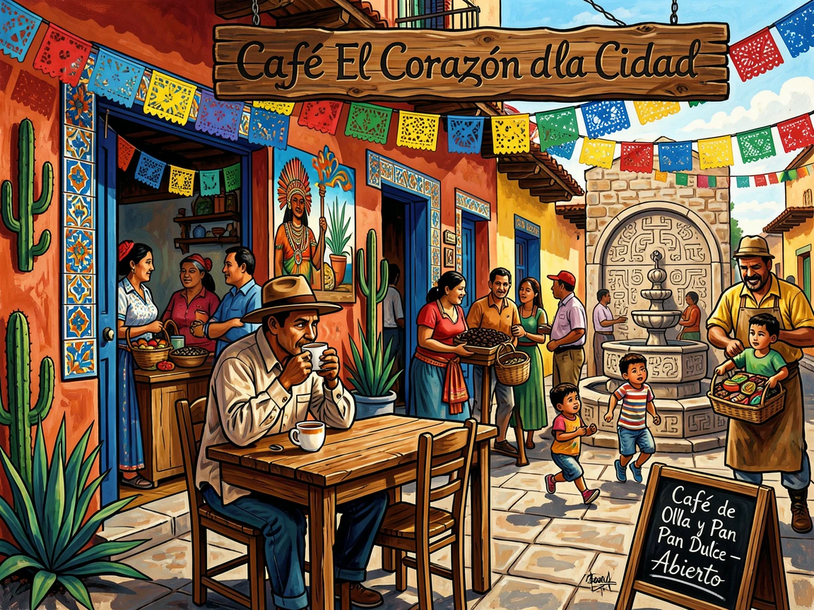 A traveler sipping coffee at a sidewalk cafe in an old town