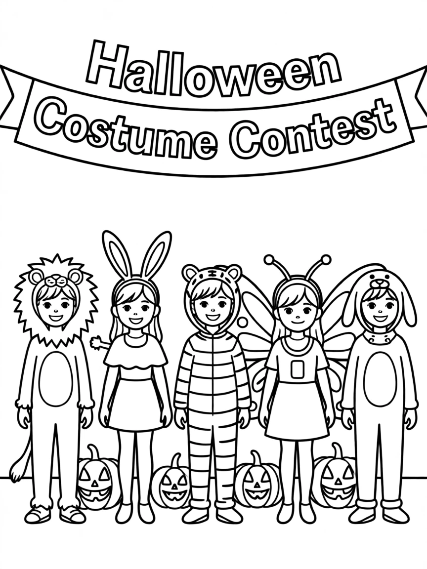 A Halloween costume contest with children dressed as animals