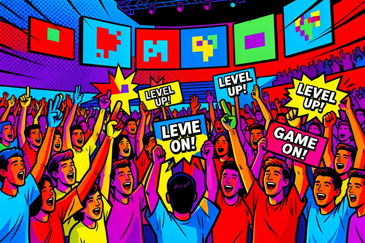 An esports arena packed with cheering fans