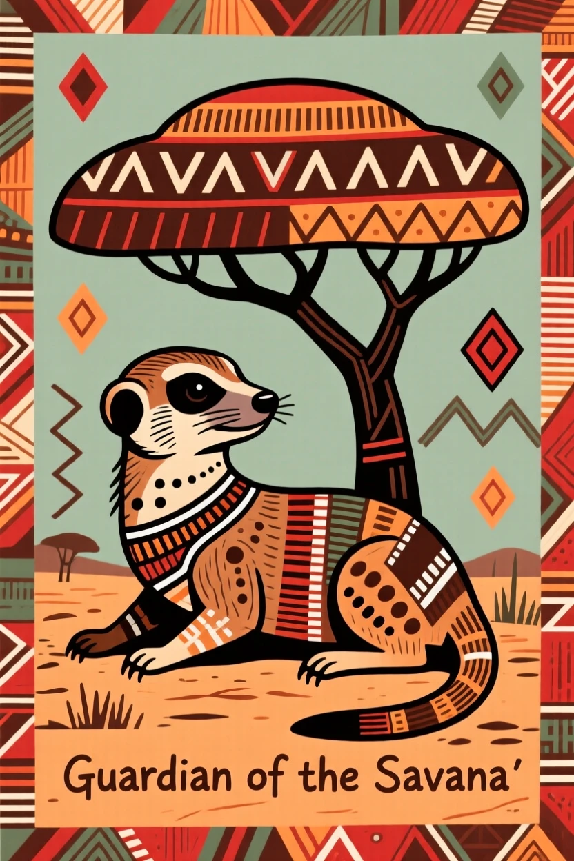 A meerkat resting beneath an acacia tree.