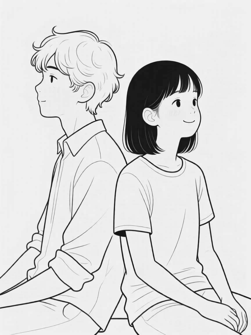 A portrait of siblings sitting back to back