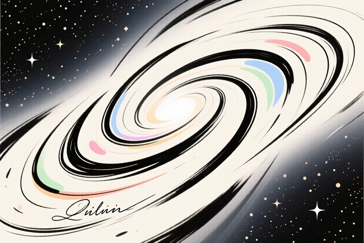 A spiral galaxy glowing brightly at the center of a vast starry sky.