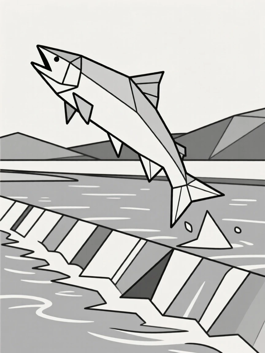 A salmon leaping upstream against a river current