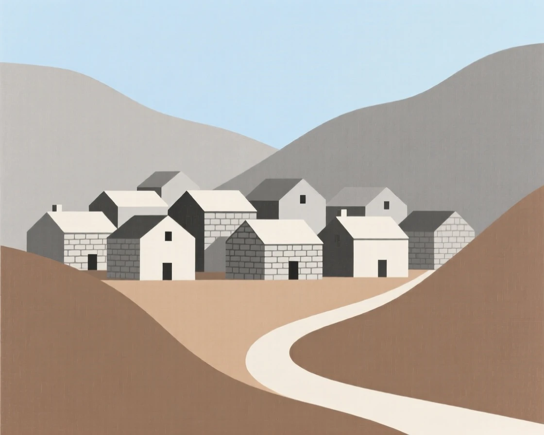 A traditional stone village nestled in a valley