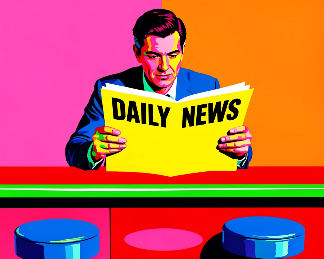 Man reading a newspaper at a diner counter