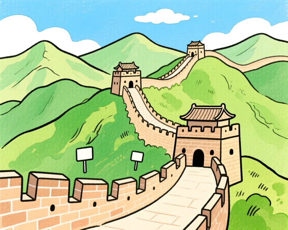 A memorable scene of the Great Wall winding across green mountain ridges.