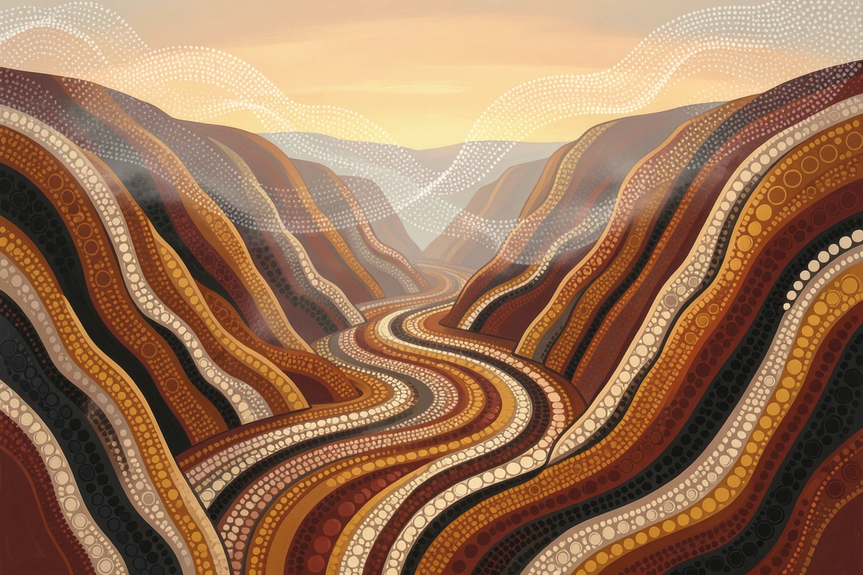 A dawn-lit canyon shrouded in morning mist