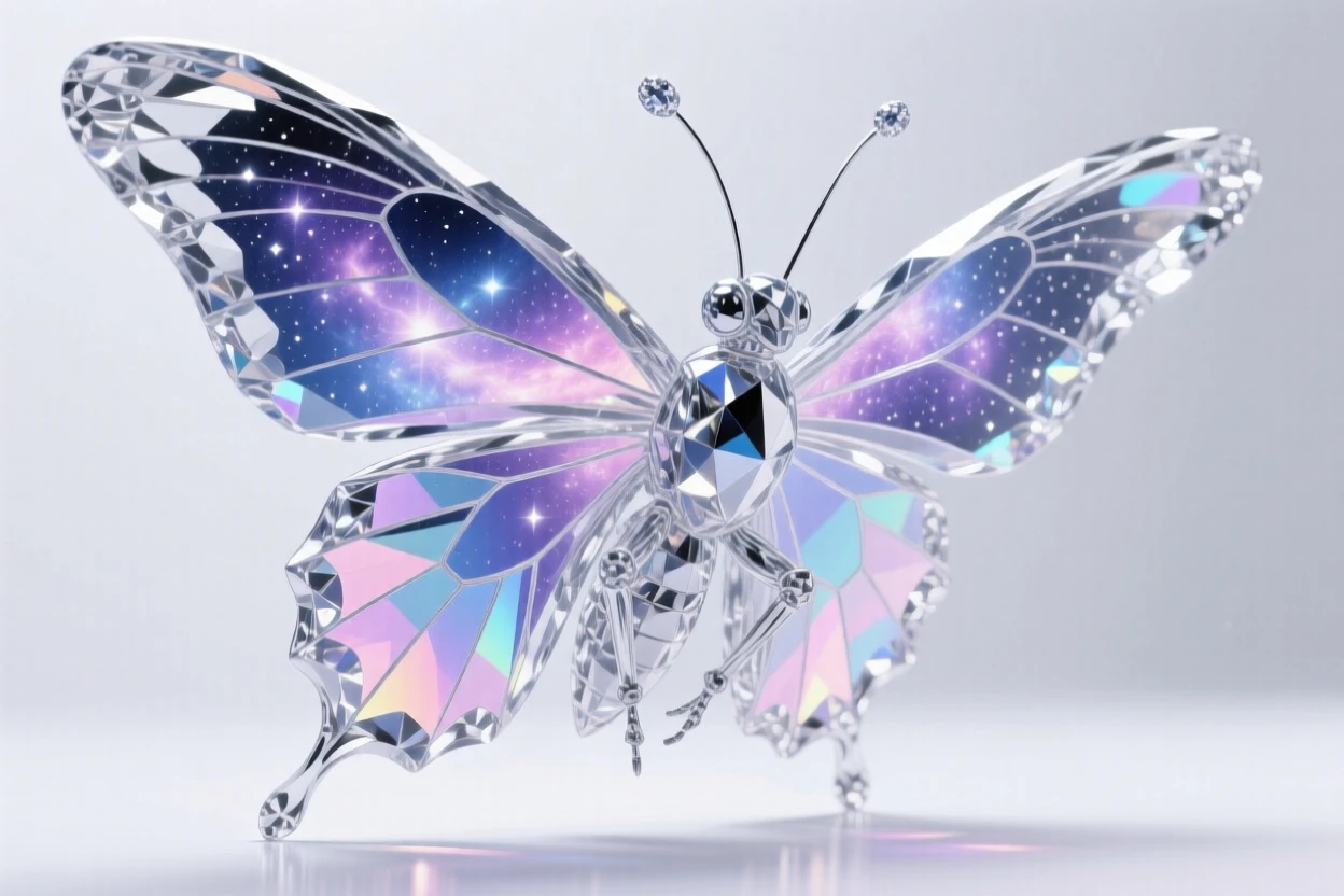 A colossal moth spirit with wings patterned like a galaxy, flying through a starry forest.