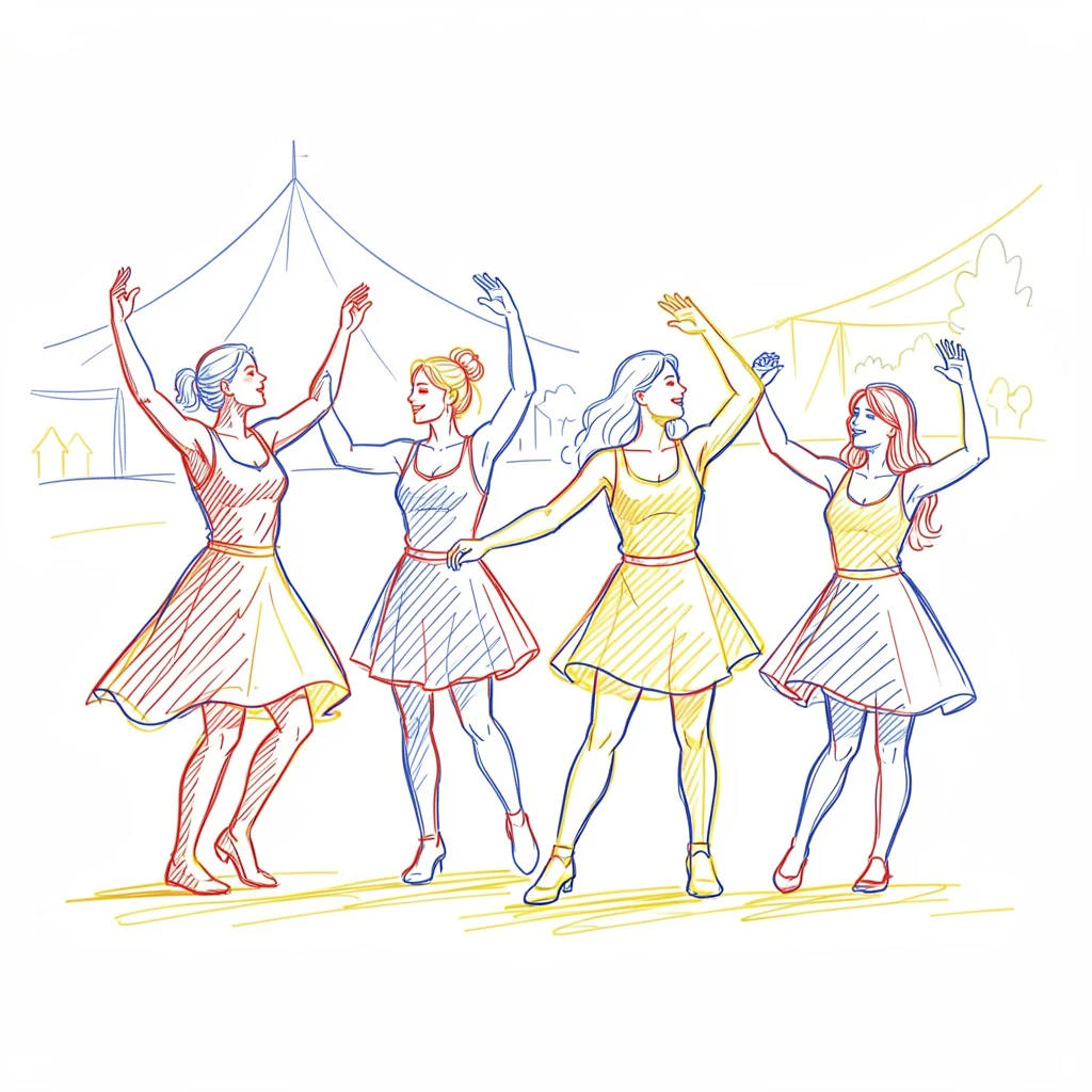 A group of dancers performing together at an outdoor summer festival
