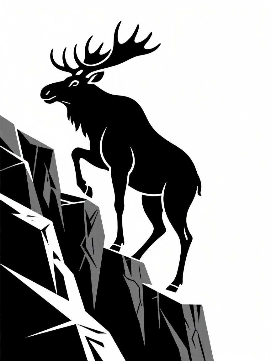 A moose climbing a rugged cliff face.