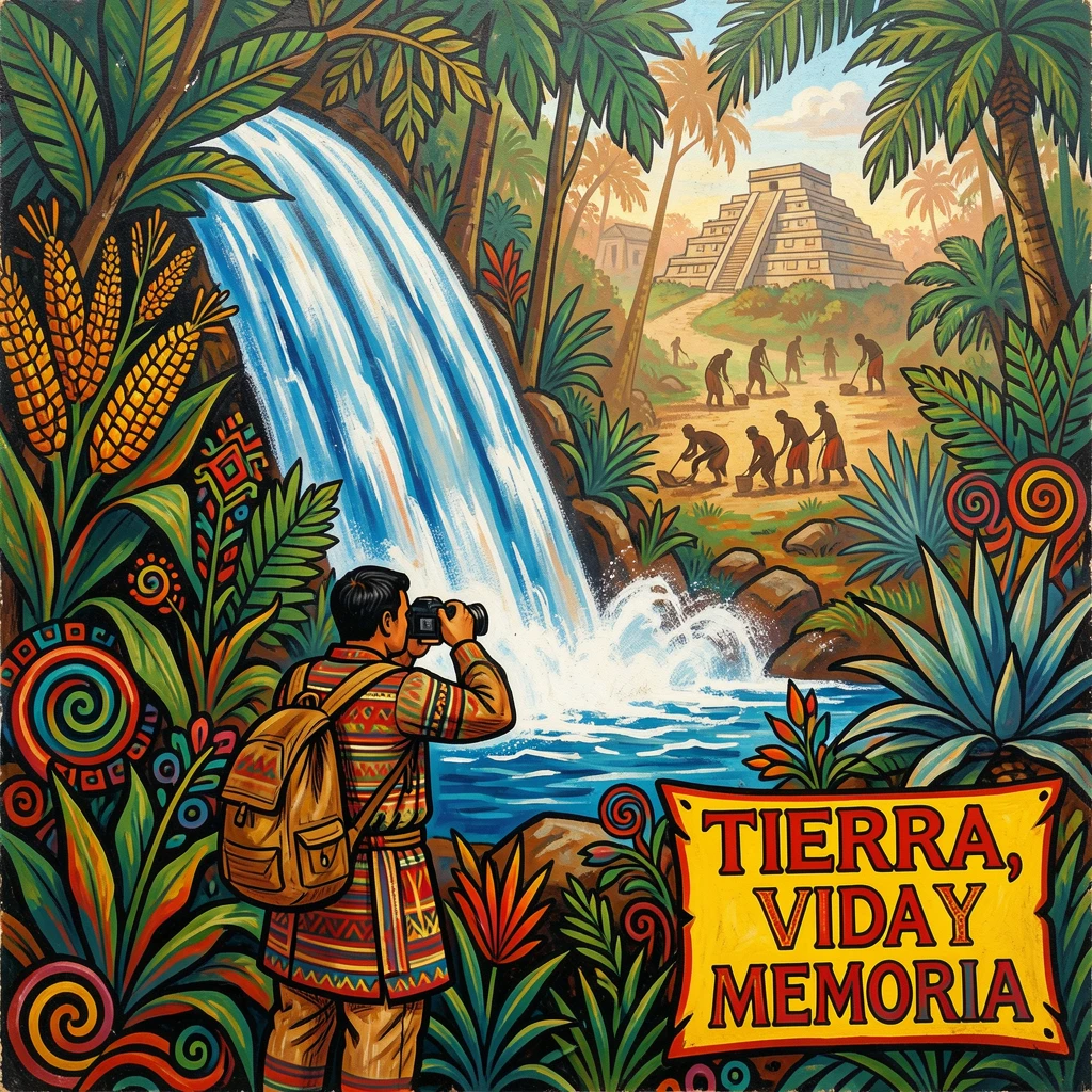 A traveler photographing a waterfall deep in the jungle