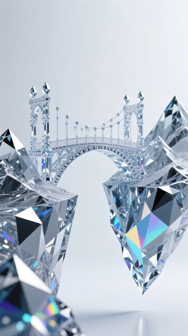 A crystal bridge spanning a chasm between two floating mountain peaks.